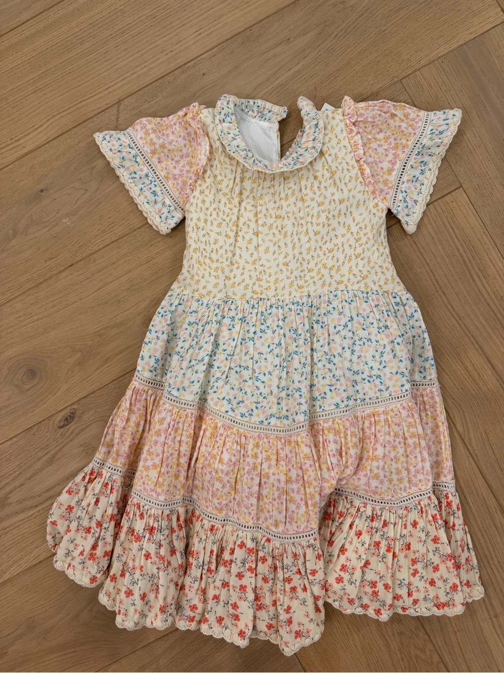 NWT Zara x SEA NY Floral Patchwork Ruffle Dress - Cream & Pastel Floral Sz 6